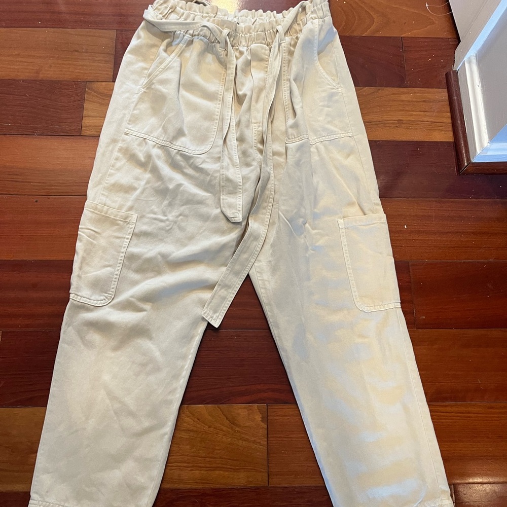 Anthropologie Cream Cargo Pants Relaxed Fit